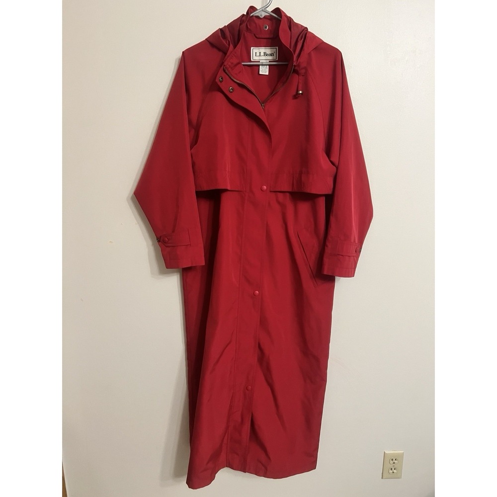 L L Bean Vintage Womens Medium Full Length Lightweight Rain Trench Coat Red
